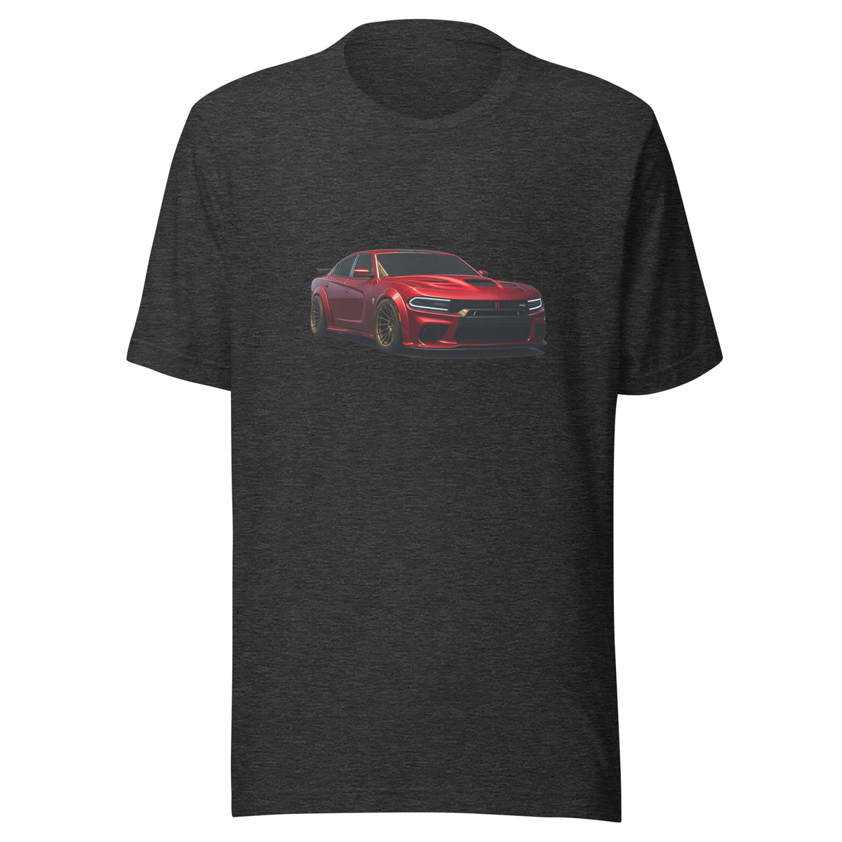 Front view of the dark grey heather Charger + Challenger + Lambo shown without a model on a white background.