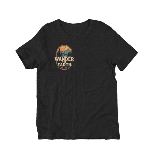 Wander The Earth in black heather — front view.