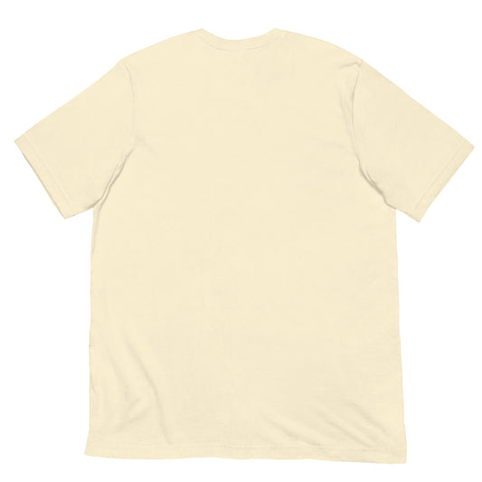 Back view of the plain natural-colored Bella+Canvas 3001 T-shirt used for the Seasoned, Not Salty design.