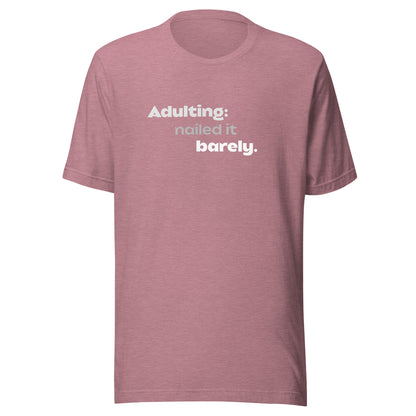 Front view of the heather orchid Adulting: nailed it, barely. shown without a model on a white background.