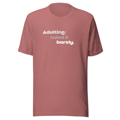 Front view of the mauve Adulting: nailed it, barely. shown without a model on a white background.