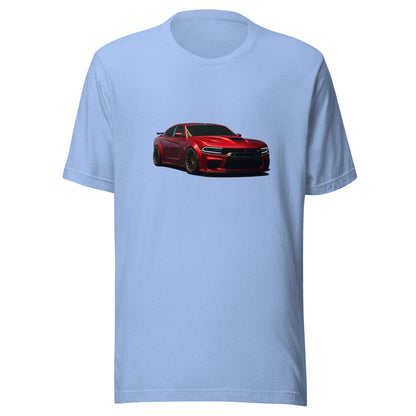 Front view of the heather carolina blue Charger + Challenger + Lambo shown without a model on a white background.