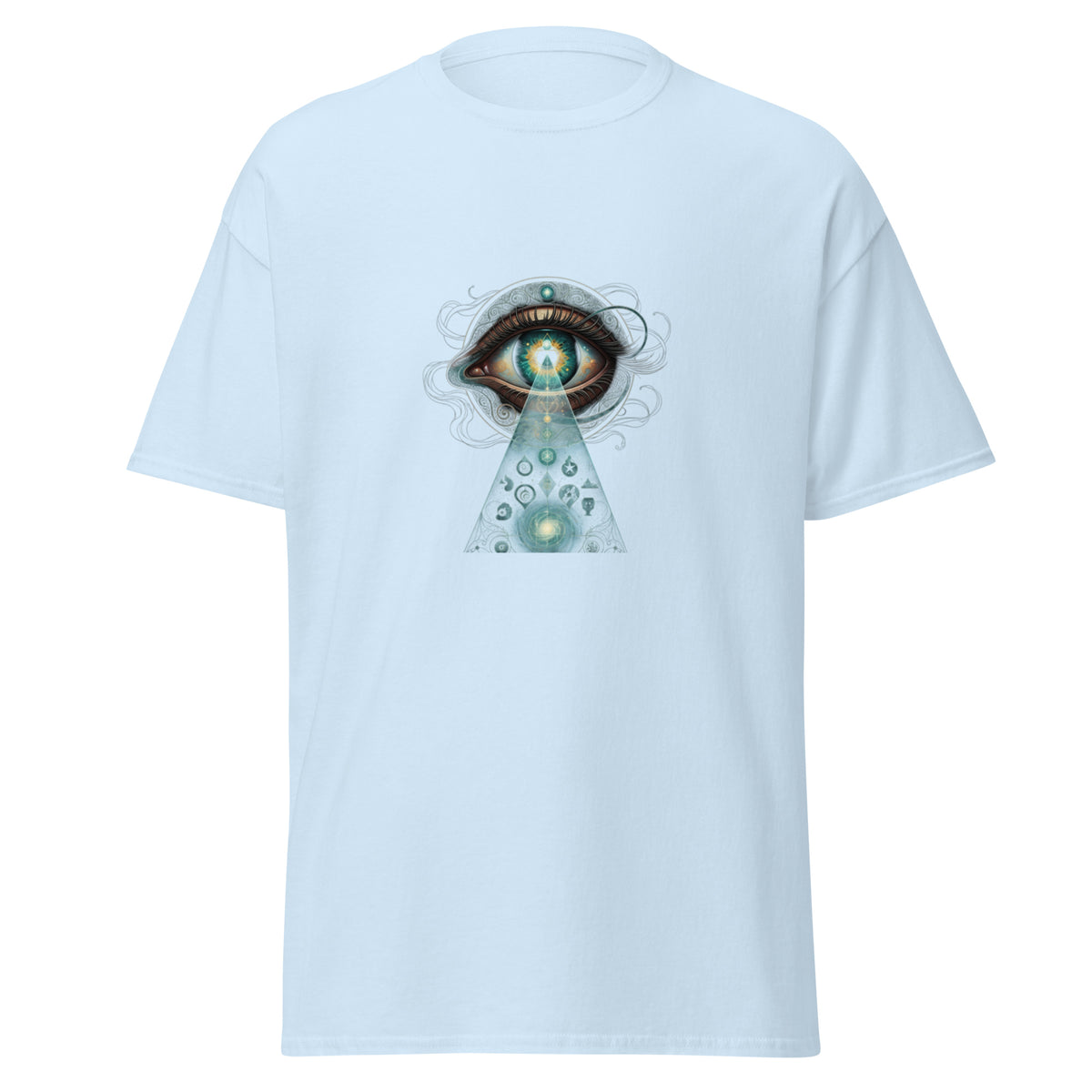 Front view of the light blue Eye Power shown without a model on a white background.