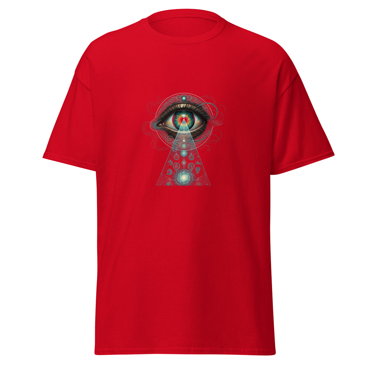 Front view of the red Eye Power shown without a model on a white background.