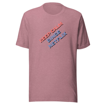 Front view of the heather orchid Keep calm, binge Netflix shown without a model on a white background.