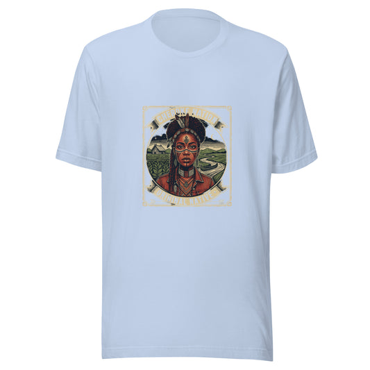 Front view of the baby blue Native Woman of Earth shown without a model on a white background.
