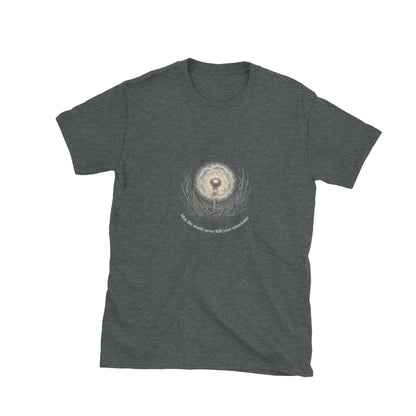 May The World Never Kill Your Innocence in dark heather — front view.