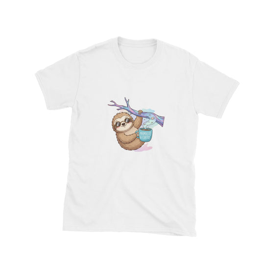 The Zen Sloth's Coffee Break in white — front view.