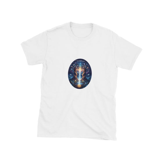 The Cosmic Redwood Grove: Ancient Wisdom's Embrace in white — front view.
