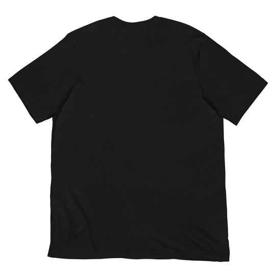 Back view of the plain black Bella+Canvas 3001 T-shirt used for the Grow at Your Own Pace design.